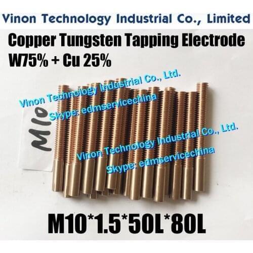 5PCS M10*1.5*50L*80Lmm CUW75 Copper Tungsten Orbital Tapping Electrode for W75 tungsten copper tapping electrode with hole