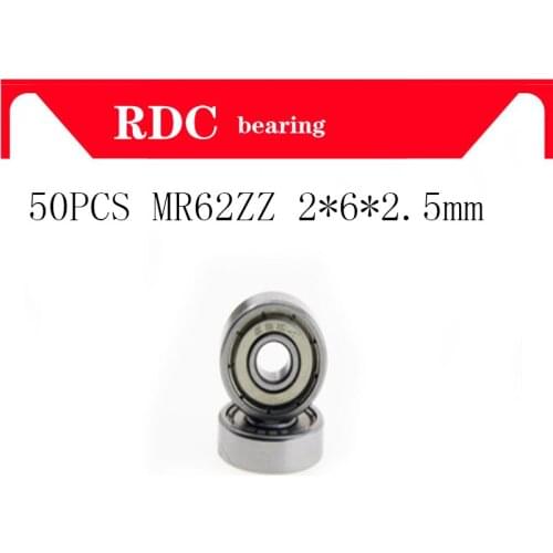 50pcs/Lot ABEC-5 MR62ZZ MR62Z MR62-2Z MR62 ZZ R-620ZZ 2x6x2.5 mm Metal seal Miniature High quality Deep Groove Ball Bearing
