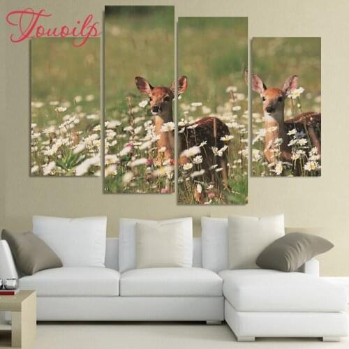 TOUOILP 4pcs,Full Square&round 5D Diamond Painting Sika deer Diamond Embroidery,Cross Stitch,Mosaic,sticker,home decoration