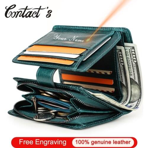 Contacts Wallets for Women Small Coin Purse Pocket Genuine Leather Wallet Female Card Holder Purses Fashion Portfel Damski Hot