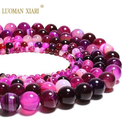 Wholesale Natural Stone Beads For Jewelry Making Stripes Rose Red Agat DIY Bracelet Necklace Round Crystal 4 6 8 10 12 mm 15