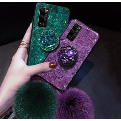 Fancy Diamond Cute Fox Pompom Flake Case For Samsung Galaxy S21 Note 20 Ultra A42 A12 A02S A72 M11 M21 A31 A21S M30S M80S Cover
