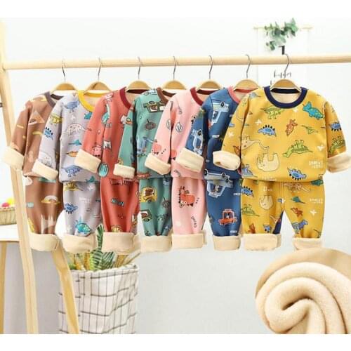 Children Pyjamas Winter Kids Clothing Sets Warm Fleece Pajamas For Boys Thicken Dinosaur Girls Sleepwear Baby Thermal Underwear