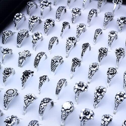 100Pcs Mix style Flower Elegant Alloy Rings Vintage Rings for women Cheap Rings Jewelry Wholesale lots Free SHipping