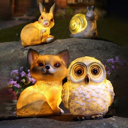 Solar Ornament Lights Garden Decoration Lamps Dog Rabbit Owl Snail Shape Light Animal Statue for Garden Backyard Patio Lighting