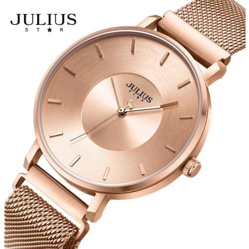 Julius Watch JS-025 Sapphie Crystal Glass Magnetic Clasp Full Stainless Steel Mesh Band Women Top Luxury Watch