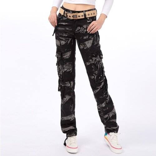 Plus Size camouflage Cargo Pants Women Military Clothing Tactical Pants Multi-Pocket Cotton Jogger Sweatpant Black Camo Trousers