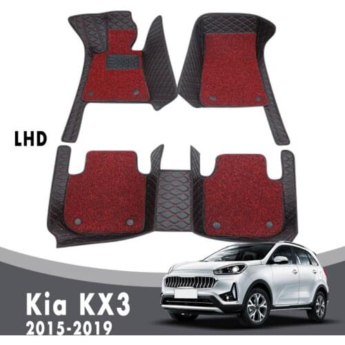Luxury Car Floor Mats For Kia KX3 2019 2018 2017 2016 2015 Double Layer Wire Loop Interior Artificial Leather Auto Accessories