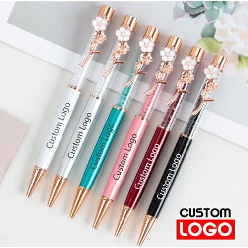 Creative Flower Clip Pen Fashion Crystal Pen Custom Logo Wholesale Advertising Metal Ballpoint Pen Party Gift Office Stationery