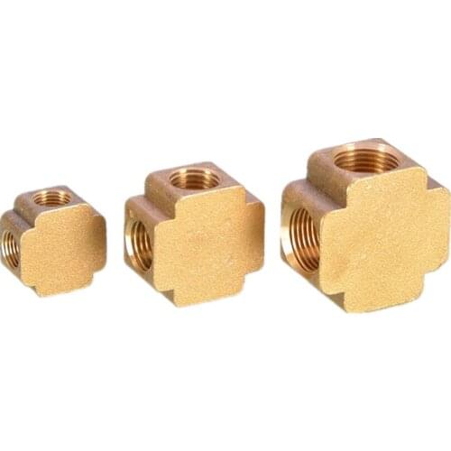 Square script 4 Ways Brass Pipe fittings Equal Female Connector 1/8" 1/4" 3/8" BSP Thread For Grease System hydraulic system X