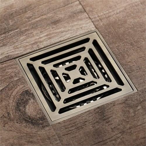 Bathroom Floor Drain Square 10cm Antique Bronze Shower Drain Brushed 4 Inches Gravity Flushing Balcony Bathroom Drainage Drains