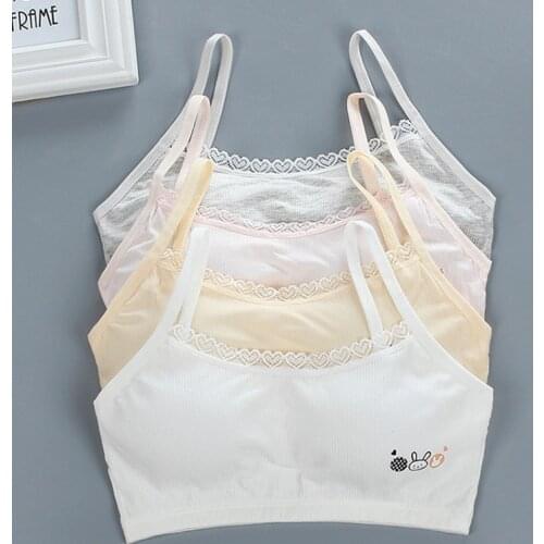 Summer Girls Bra Breathable Teenage Undrewear Cotton Children Sport Bras with Lace Edge Solid Color Strap Sleeveless Vest