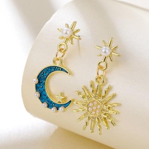 Lost Lady Moon Star Statement Drop Earrings for Women Rhinestone Simulated Pearl Dangle Hanging Earrings Jewelry Wholesale Gifts