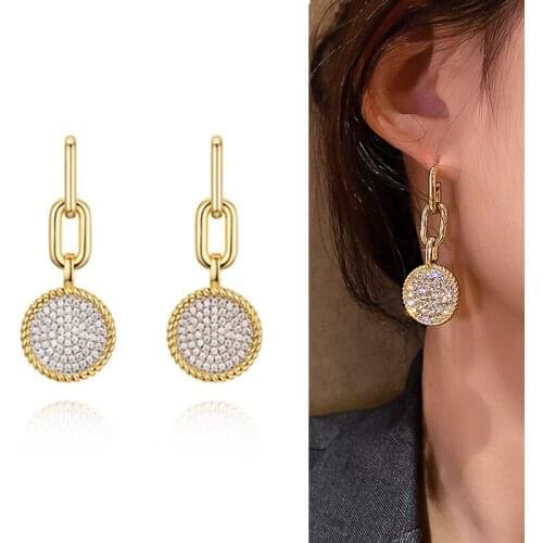 Fashion Round Crystal Drop Earrings for Women Big Rhinestone Gold Color Morocco Banquet Wedding Earring Statement Jewelry Gift