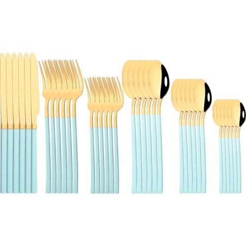 36Pcs Mirror Gold Stainless Steel Flatware Cutlery Set Party Fork Knife Dessert Spoon Dinner Dinnerware Silverware Kitcehn Set