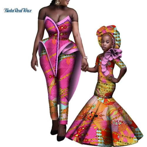 2021 New Fashion Mom and Daughter Couple Clothes Dress Dashiki African Print Dresses African Women Clothing WYQ737