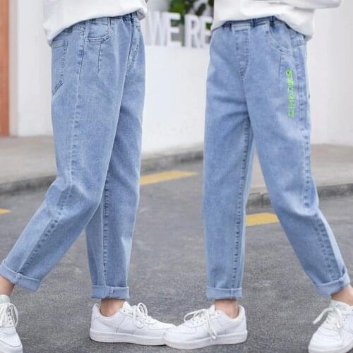 2021 New Girls Jeans Fashion Korean Style Embroidery Jeans Teenager Girls Pencil Pants Spring Autumn Childrens Jeans Trousers
