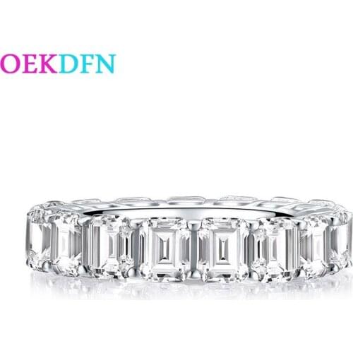 OEKDFN 100% 925 Sterling Silver Ring Emerald Cut Created Moissanite Gemstone Diamonds Wedding Bands Engagement Fine Jewelry