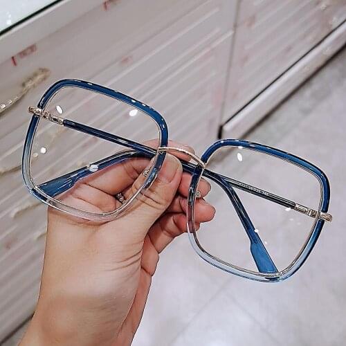 Oversize Blue Glasses Frames for Women Fashion Brand Sexy Square Glasses Frame Eyeglasses Female Clear Lens Spectacle Eyewear