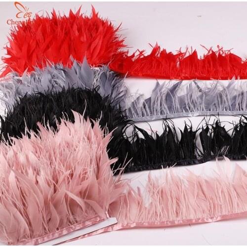 ChengBright Wholesale New 2Yards White Natural Goose Feather Ostrich Feathers Mix Ribbon Feathers Trim Fringe Clothing Sewing