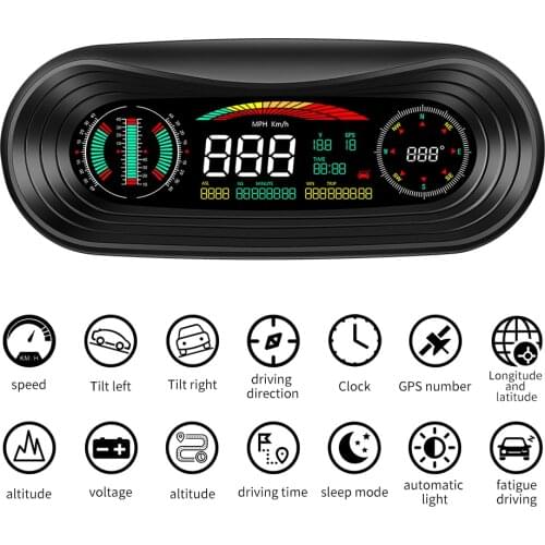 P18 Car OBD2 HUD Head-Up Display SMART GPS SLOPE METER Speedometer Overspeed Warning Gauge Digital Multi-Function Alarm Tool
