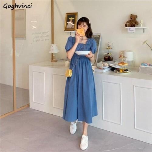Short Sleeve Dress Women Solid Pleated Elasticity Ruffles Summer Womens Elegant Retro Leisure Ulzzang Korean Style Trendy Beauty
