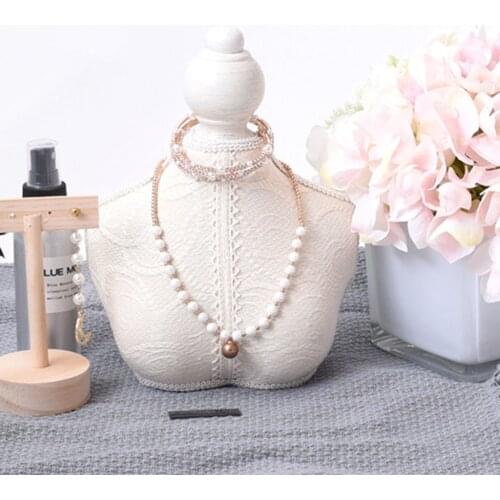 Vintage Retro Wooden Lace Mannequin Bust Jewelry Necklace Bracelet Display Stand