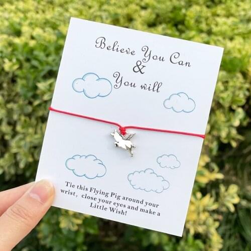 Flying Pig Wish Bracelet Flying Pig Charm Friendship Bracelet Cute Lucky Pig Pendant Pig Jewellery Women Men Affirmation Gift