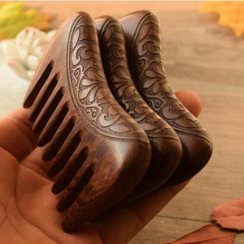 HBZGTLAD Pocket Wooden Comb Natural Gold Sandalwood Super Wide Tooth Wood Combs Double side engraved small hair combs