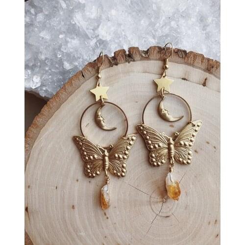 Moon butterfly earrings celestial earrings boho earrings sun moon earrings witchy gypsy earring