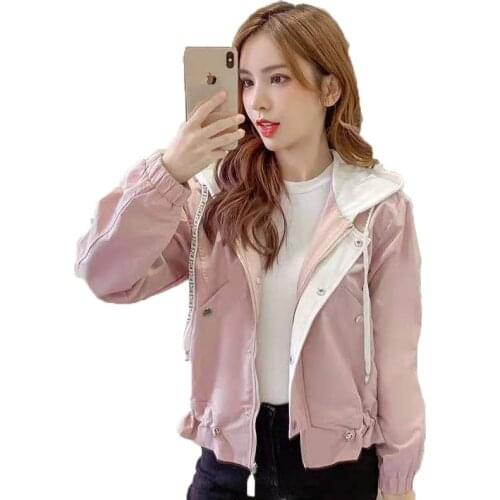 Spring Autumn Loose Hooded Jacket 2021 New Womens Jacket Coat With Lining Ladies Short All-match Windbreaker Plus Size 3XL