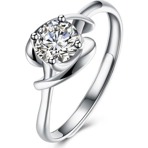 SILVERHOO Sterling Silver 925 Girl Rings Adjustable Geometric Shape Inlaid Zircon Temperament Romantic Ring Party Fine Jewelry