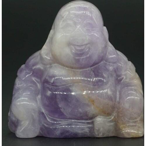 Maitreya Buddha Figurine 1.4" Natural Amethyst Crystal Carved Reiki Statue Crafts Home Deocr