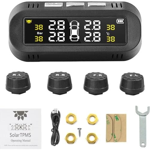 TPMS Tire Pressure Monitoring System Automotive Car USB Solar Wireless Temperature Security Alarm Tyre Pressure Sensor Monitor