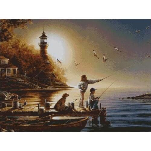 Top Quality Mixed Stitch Fishing, riverside Embroidery Needlework 14CT Unprinted Cross Stitch Kits Art DIY Handmade Decor