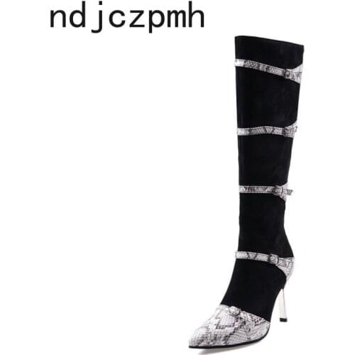 Womens Boots New winter fashion Color matching Pointed zipper High heel High tube Womens shoes plus size 32-48 Heel Height 9cm