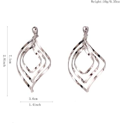 3 Colors Choose Fashion Geometric Clip on Earrings Without Piercng for Women Luxury Statement 3 Layer Big Earrings Not Allergy