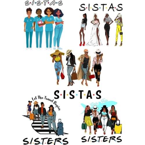 Women Sisiter Iron-on Transfers For Clothing Diy Clothing Thermoadhesive Patches For T-Shirt Dresss Applique Washable Badges