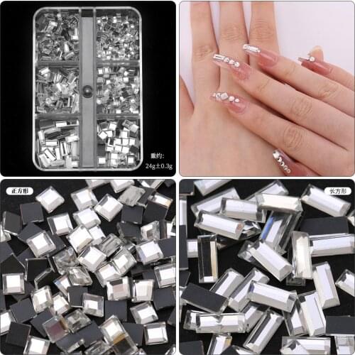 1Box Nail Mirror Rhinestones Square/rectangle Mixed-Sizes 3d Charms Mulri-Colors Nail Art Flatback Rhinestone Manicure Strass