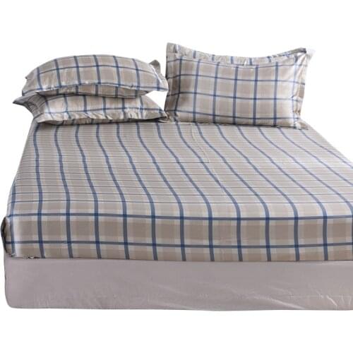 1pc Blue Plaid Satin Silk Fitted Sheet Fashion Mattress Protector Cover with Elastic Band Faux Ice Silk Bed Sheet(no Pillowcase)