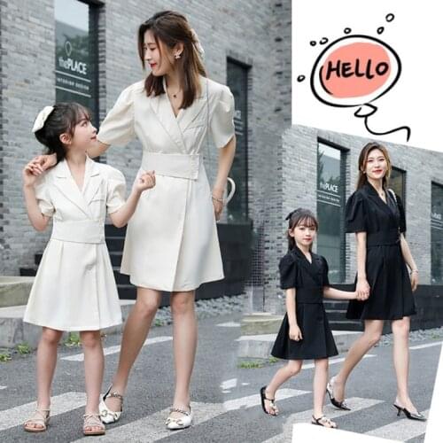 2021 Summer Mother Daughter Vestidos Mom Baby Mommy and Me Grace Short Sleeve Dress Women&Kids Toddlers Family Matching Outfits