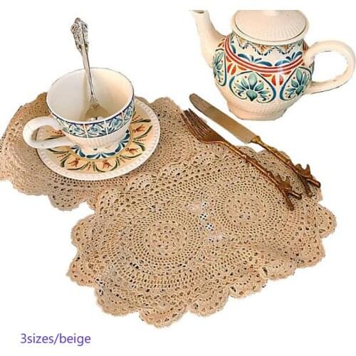 3Sizes Luxury oval cotton placemat cup coaster mug kitchen Christmas table place mat cloth lace Crochet tea coffee doily pan pad