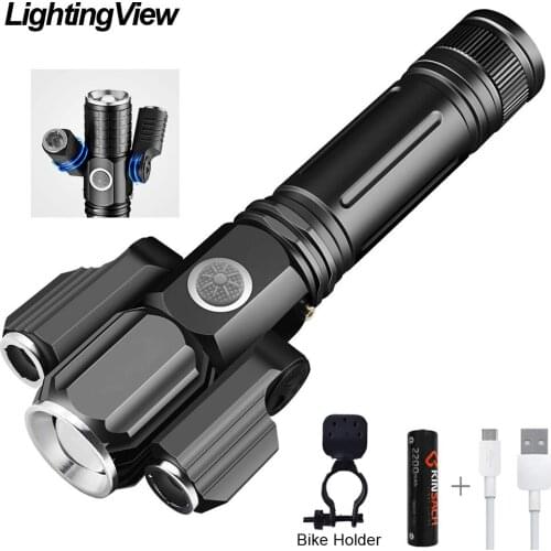 3 LED Flashlight Torch 1*T6+2*XPE Zoomable 4 Light mode Flash Light Powered by 18650 Battery For Camping Hunting