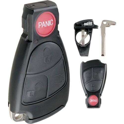 4button Car Auto Key Fob Case Shell Replacement Black Key Remote Cover with Uncut Balde and Battery Holder Fit for Mercedes Benz