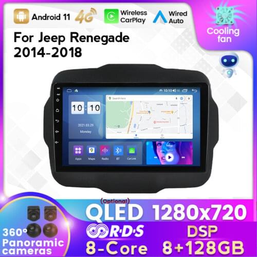4G LTE Android 11 Car Audio GPS Navigation Multimedia Player for Jeep Renegade 2014-2018 Stereo Head Unit WIFI Carplay BT DSP