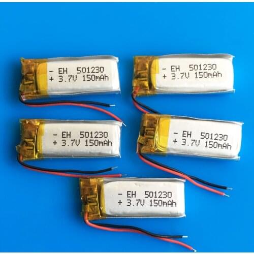 5 pcs 3.7V 150mah 051230 lipo lithium polymer rechargeable battery for MP3 bluetooth speaker smart watch headset recorder 501230