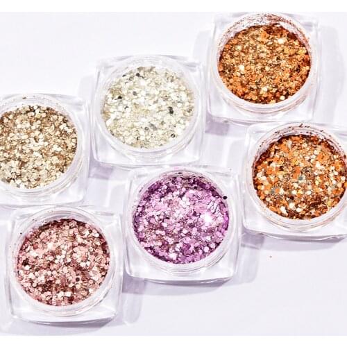 6Colors/Set Aurora Unicorn Nail Sequins Ultra-thin Mermaid Hexagon Flakes Slice Mixed Glitter Powder Sparkling Nail Art Decor #F