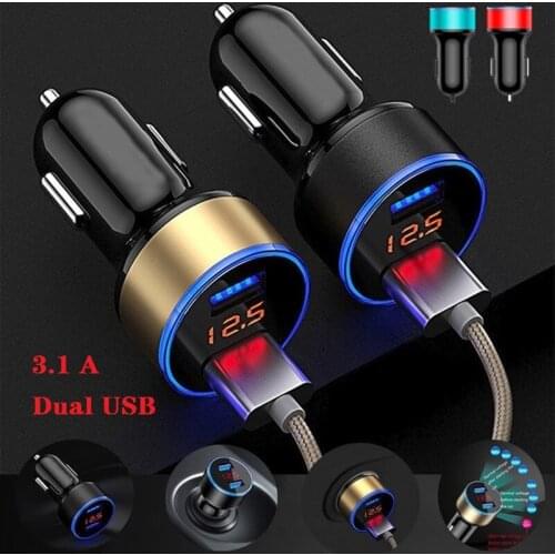 Car Charger 3.1A 2 Port Dual USB LCD Display 12-24V Cigarette Lighter Socket For Phone