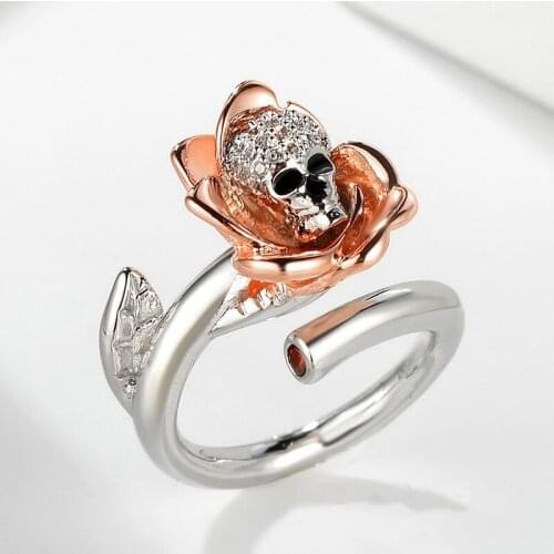 Brillian Vintage Fashion Rose Skull Rings for Women Adjustable Opening Size Jewelry for Women 2021 Gifts for Women Accessories