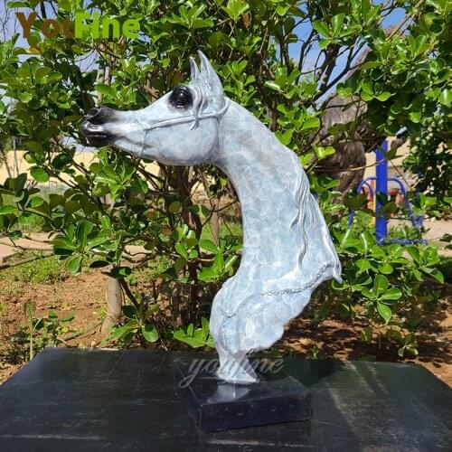 15" Bronze Horse Head Statue Bust Horse Bronze Sculpture Modern Art Arabian Horse Bust Statue For Home Hotel Decor Bronze Crafts